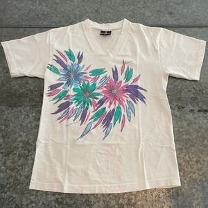 Vintage Hawaii Floral Glyn Wood Rogers T-Shirt Womens Small Single Stitch USA